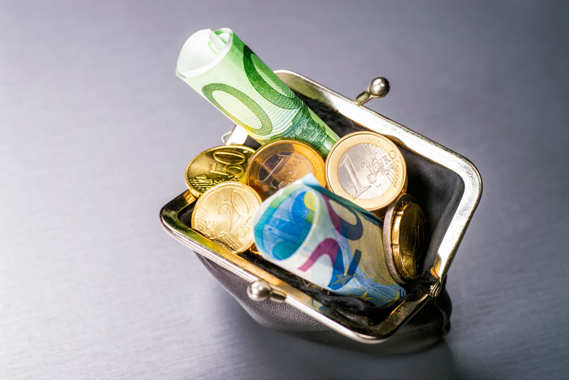 Purse filled with euros