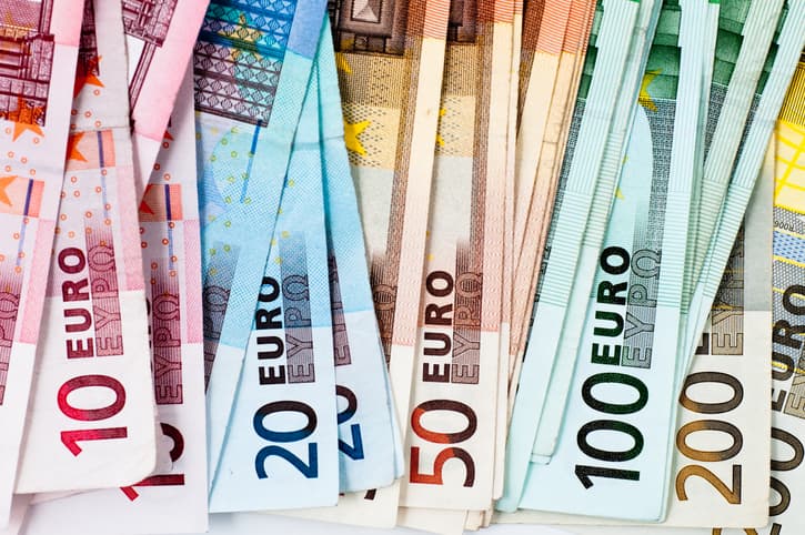 euro banknotes in a row