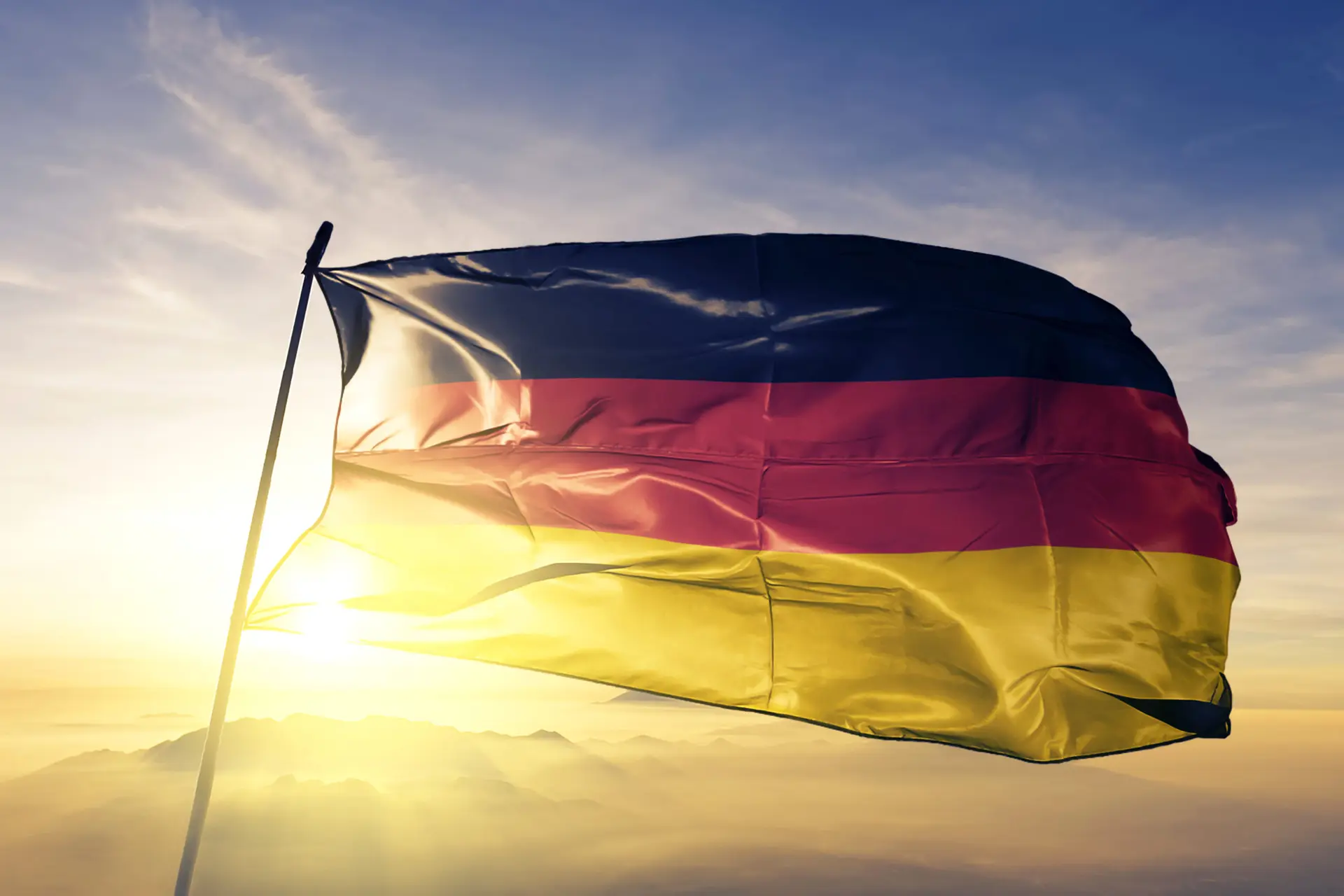 German flag flying in sunshine