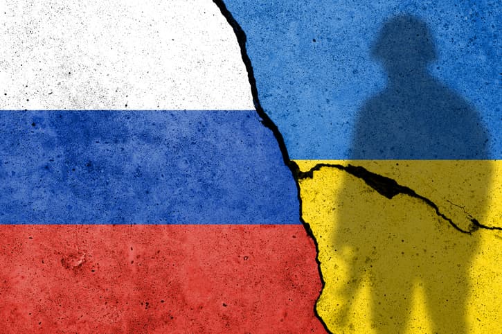 Flag of Russia and Ukraine, war, soldier