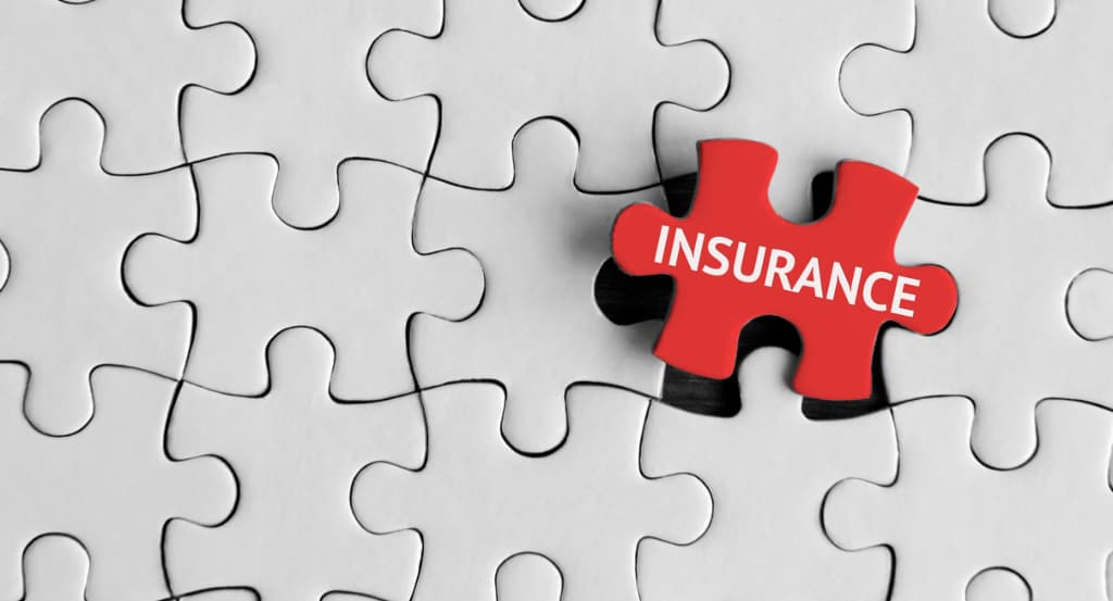 Photo of a puzzle with the final piece being placed labeled insurance.