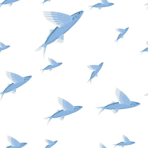 Marine life seamless pattern. Fish shoal. Underwater inhabitants. flying fish