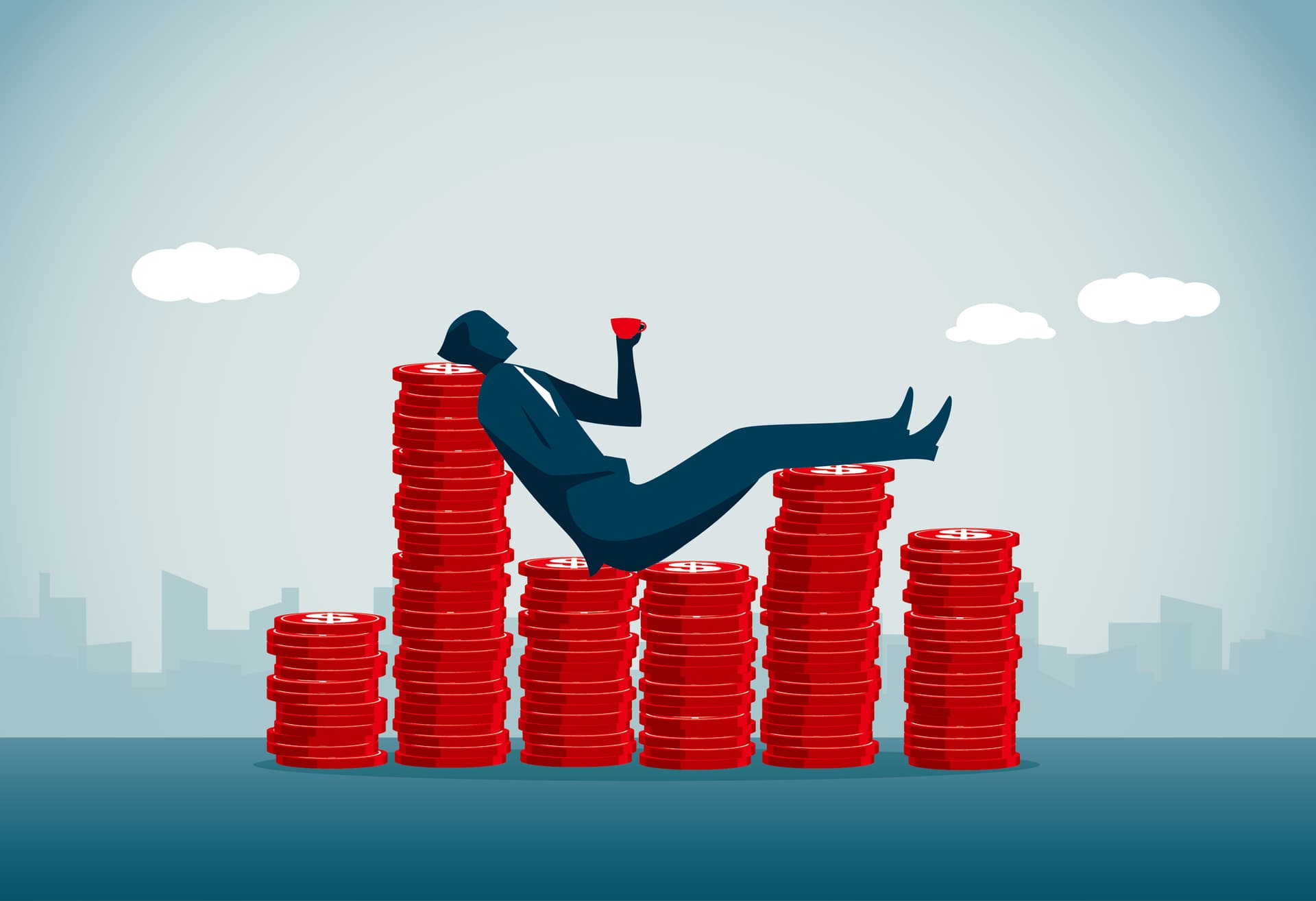 image of person sitting atop stacks of coins