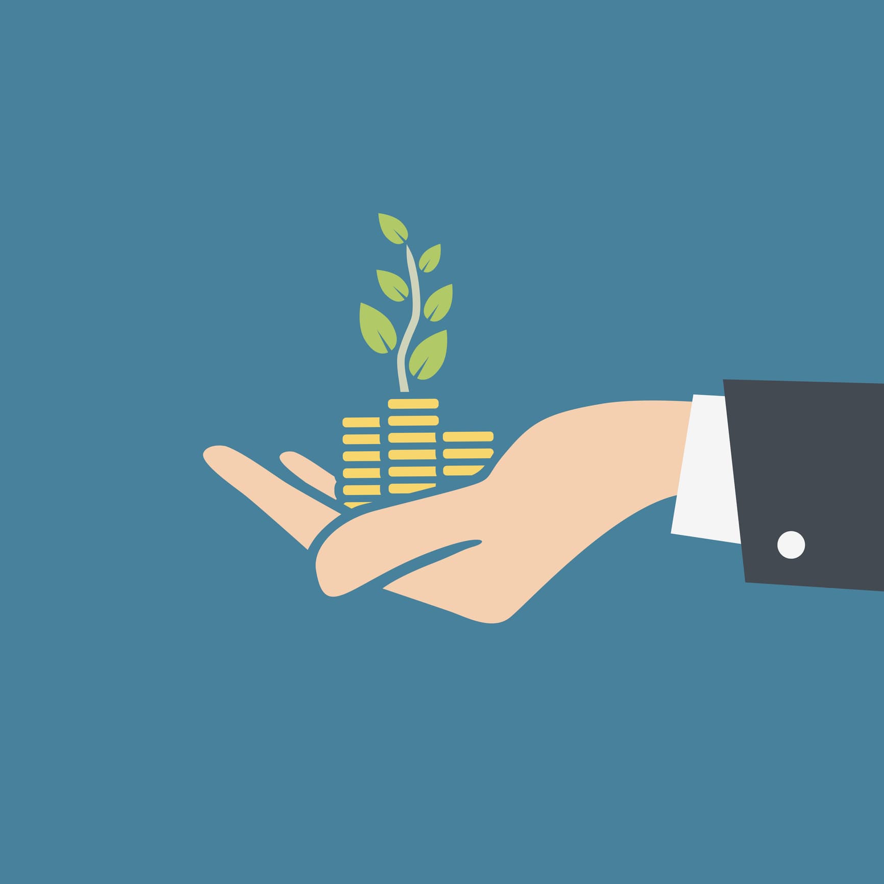 image of plant growing from handful of coins