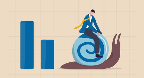 Illustration of a businessman riding a snail