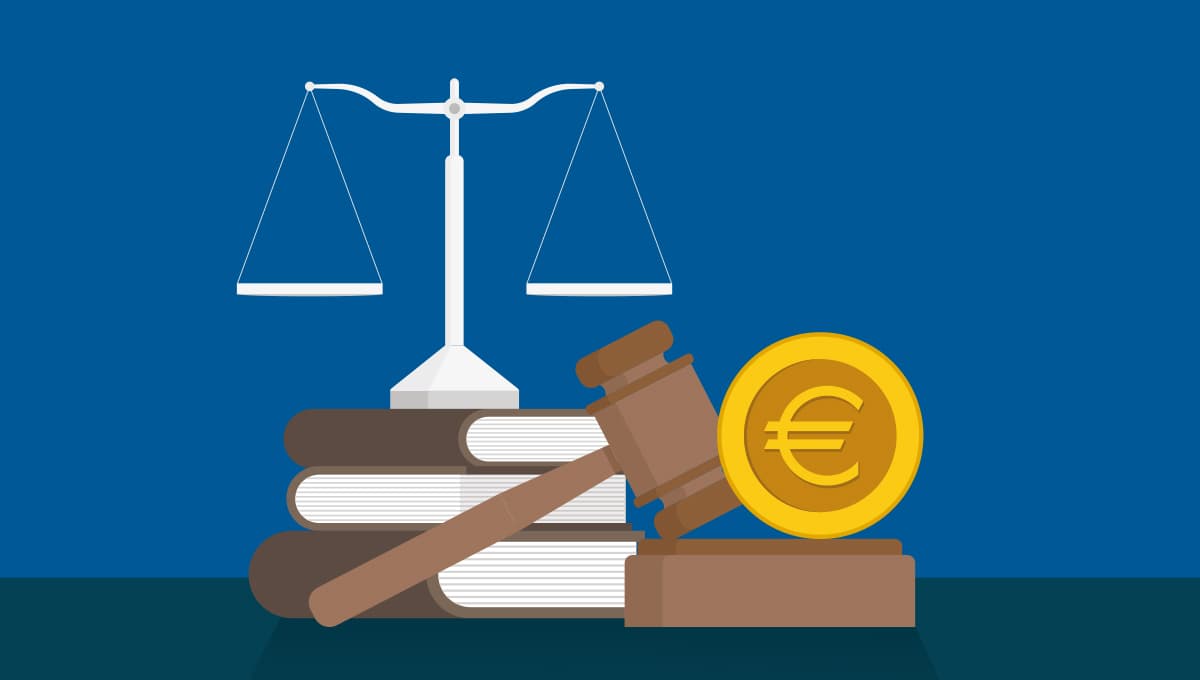 Scales of justice, gavel and Euro coin