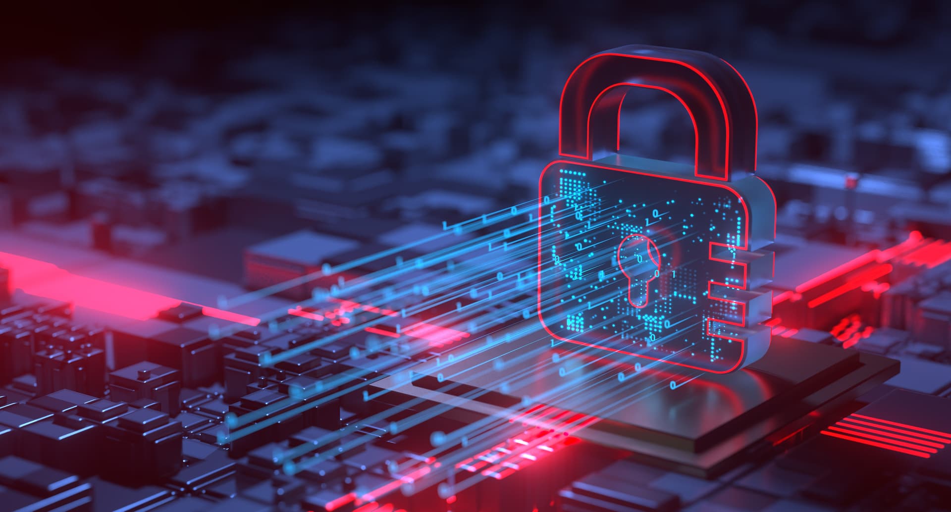 Photo illustration with computer circuitboard and a padlock