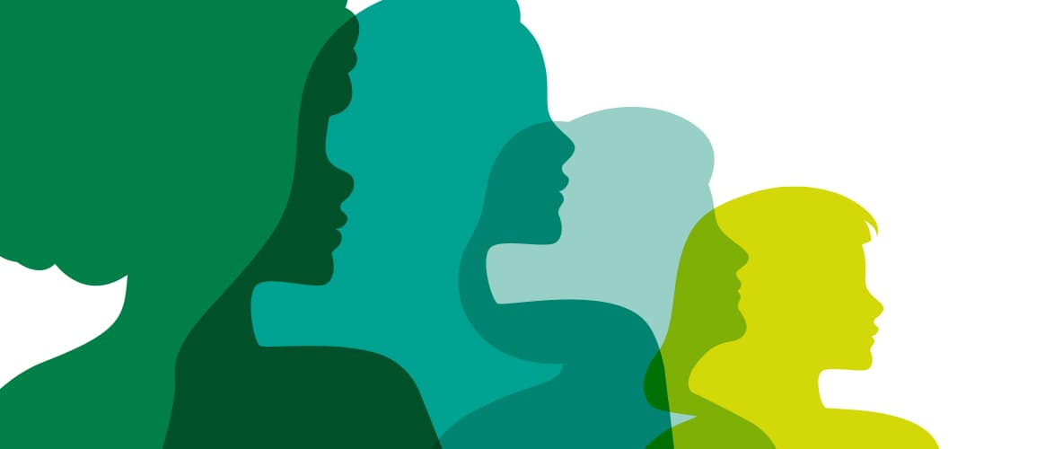 Silhouettes of women overlapping to represent intersectionality