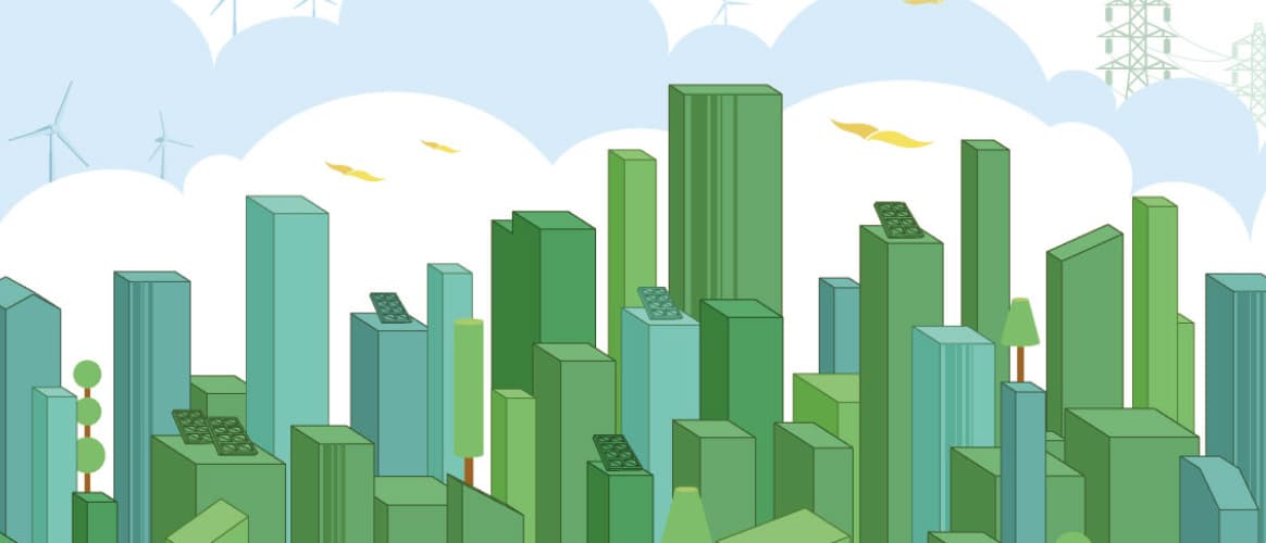 Illustration of a green city skyline