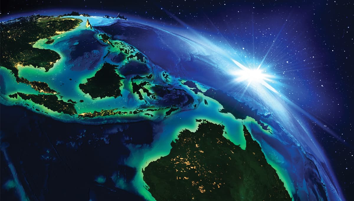 The globe with a focus on Southeast Asia and Australia