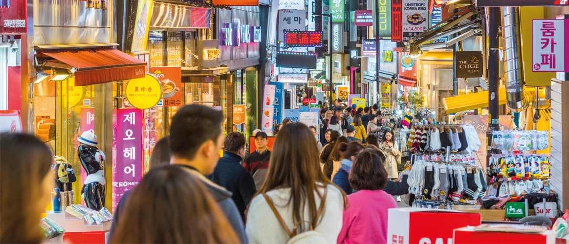 A busy commercial street in Asia