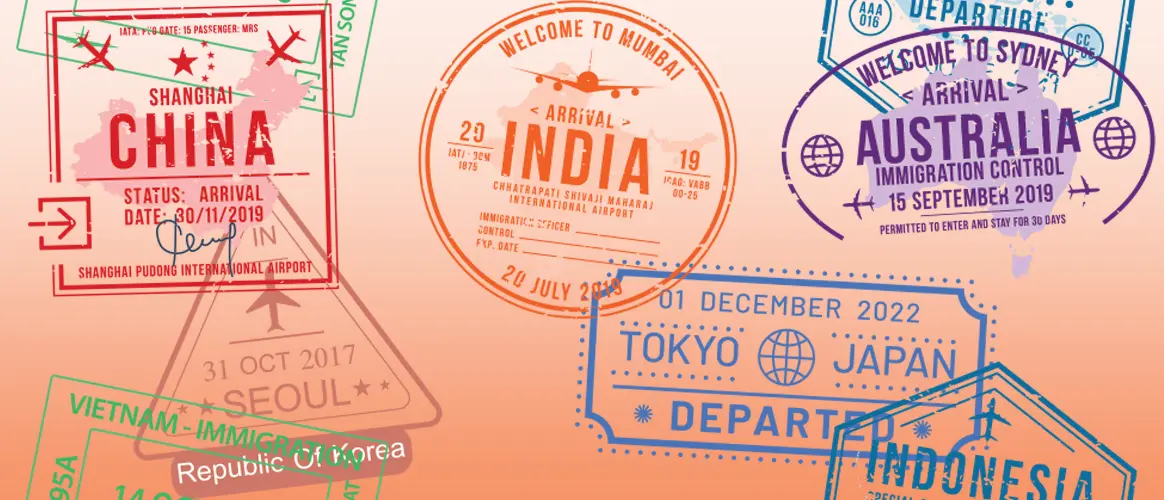 Travel stamps from border controls in Asian countries