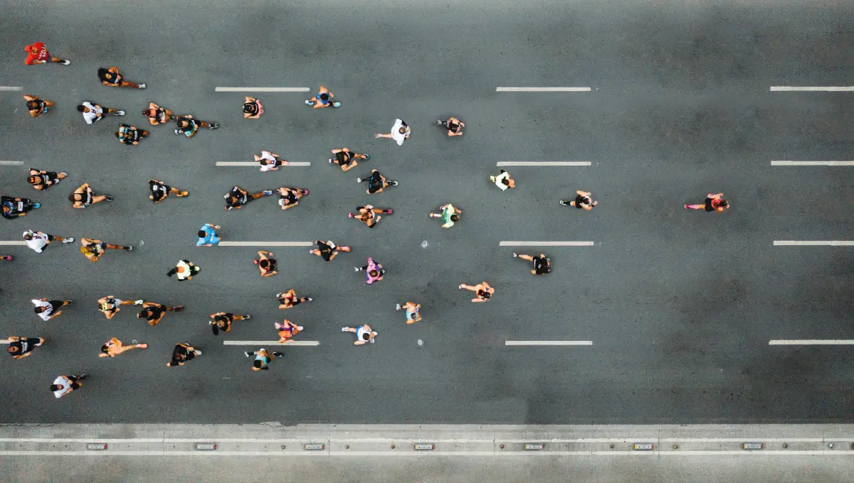 Runners aerial view