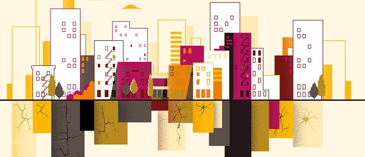 Graphic of buildings showing cracks.