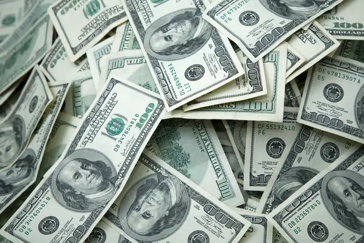 Image of piles of dollar bills.