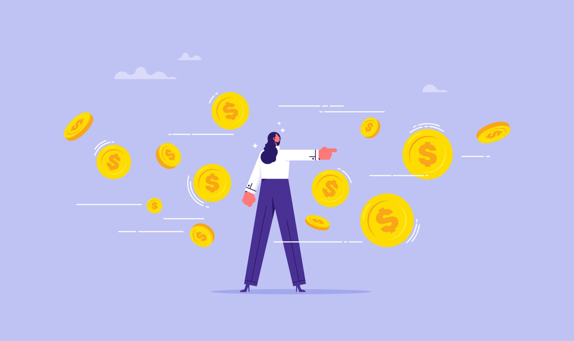 Concept of cash flow and movement of money or finances, business payments, businessman leader control flow of money dollar coins.