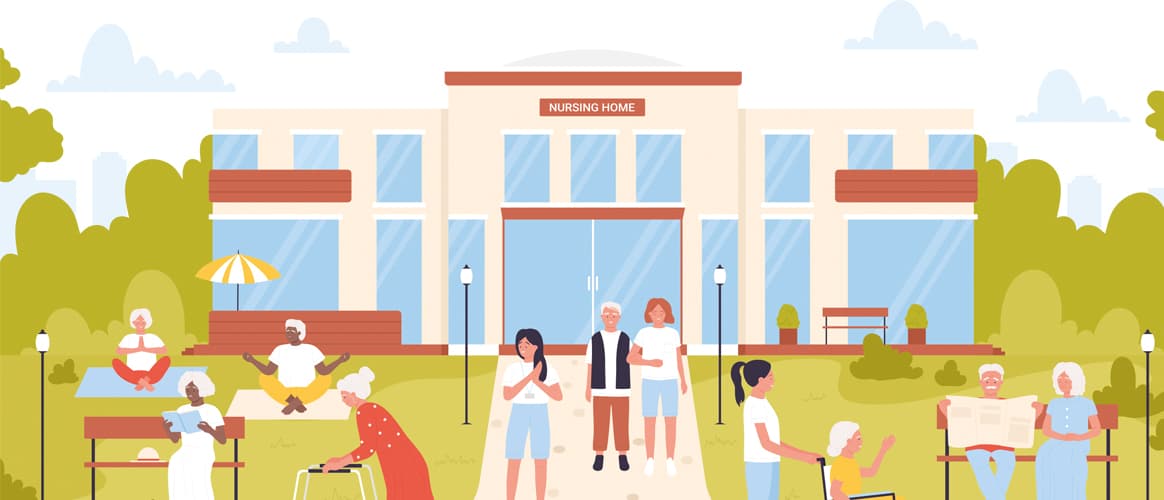 Illustration depicting a nursing home.