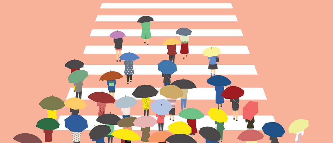 Zebra crossing umbrellas