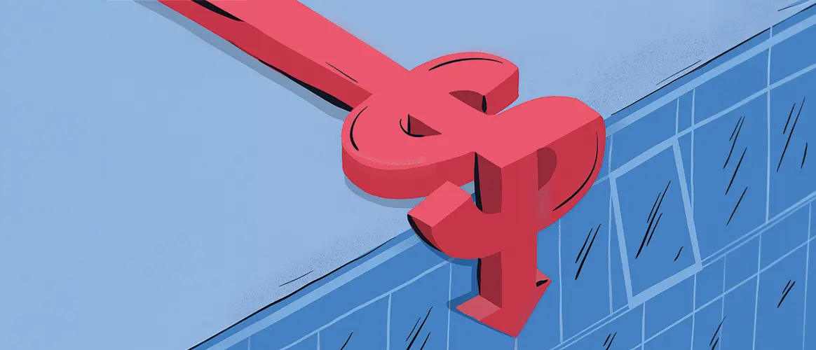 Graphic of a dollar symbol with an arrow pointing downward.