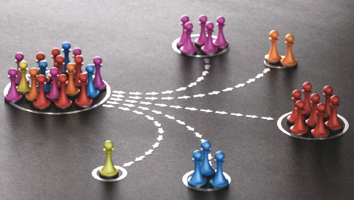 Chess pieces pink blue red orange