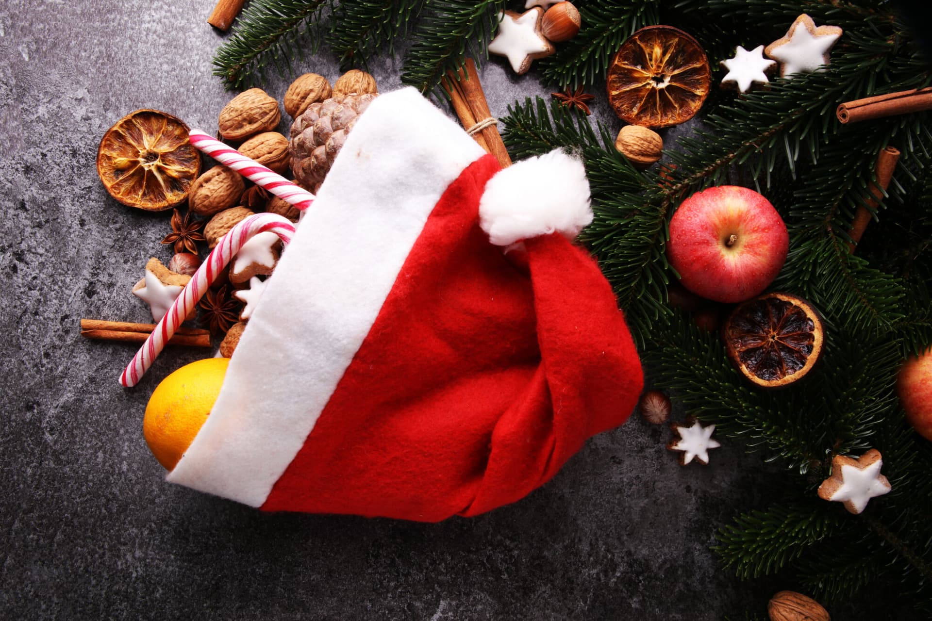 christmas cookies and santa had with spieses, nuts and fruits.