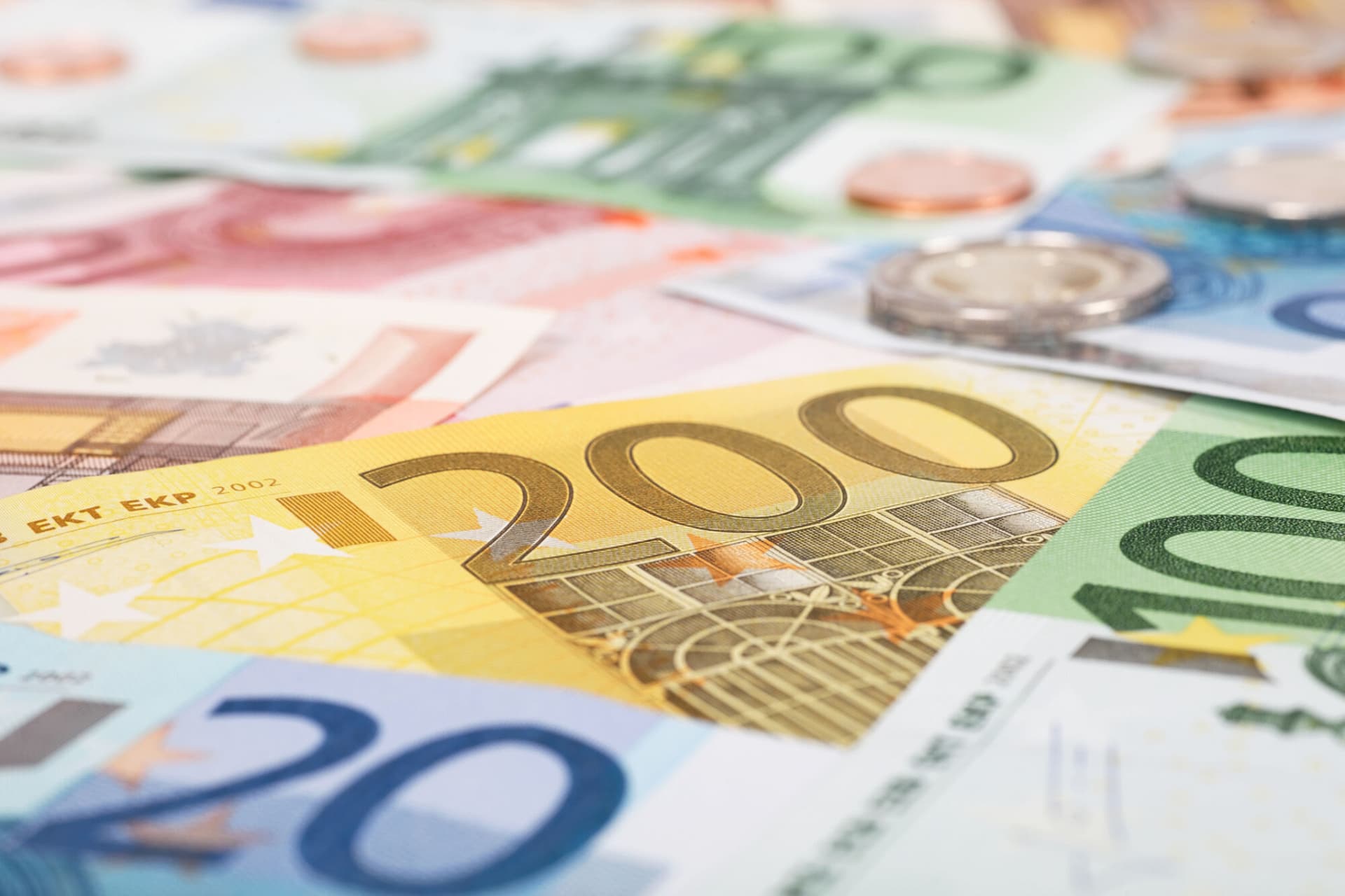 various Euro notes on a flat background
