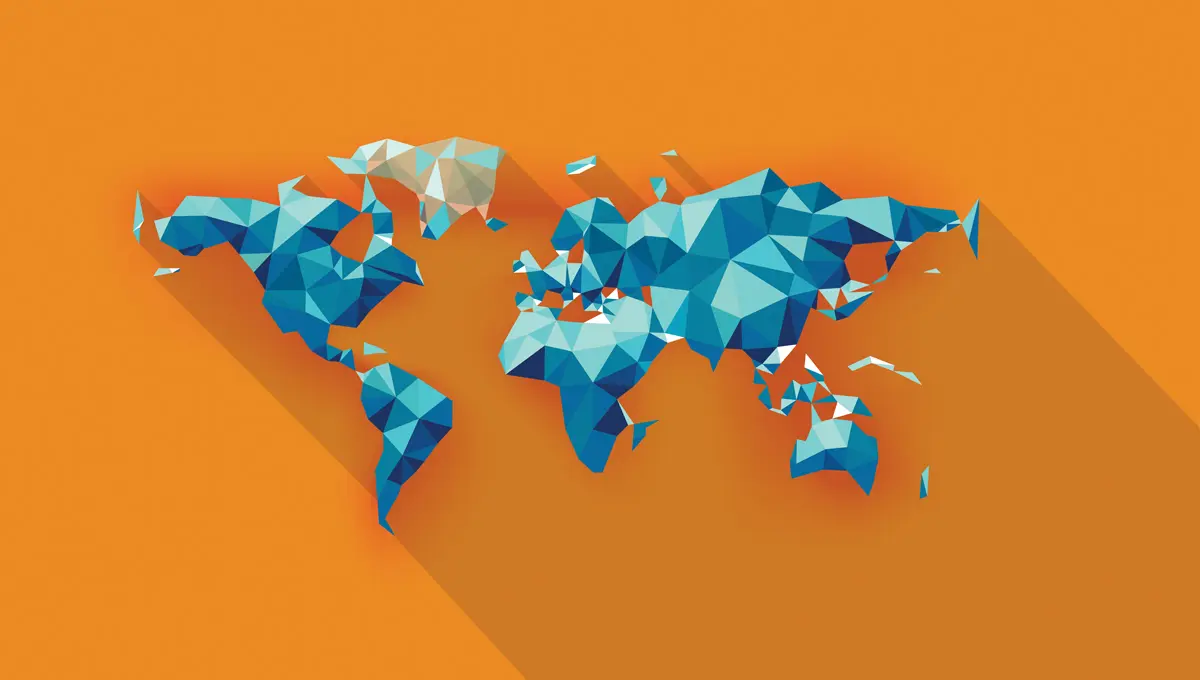 world map blue orange