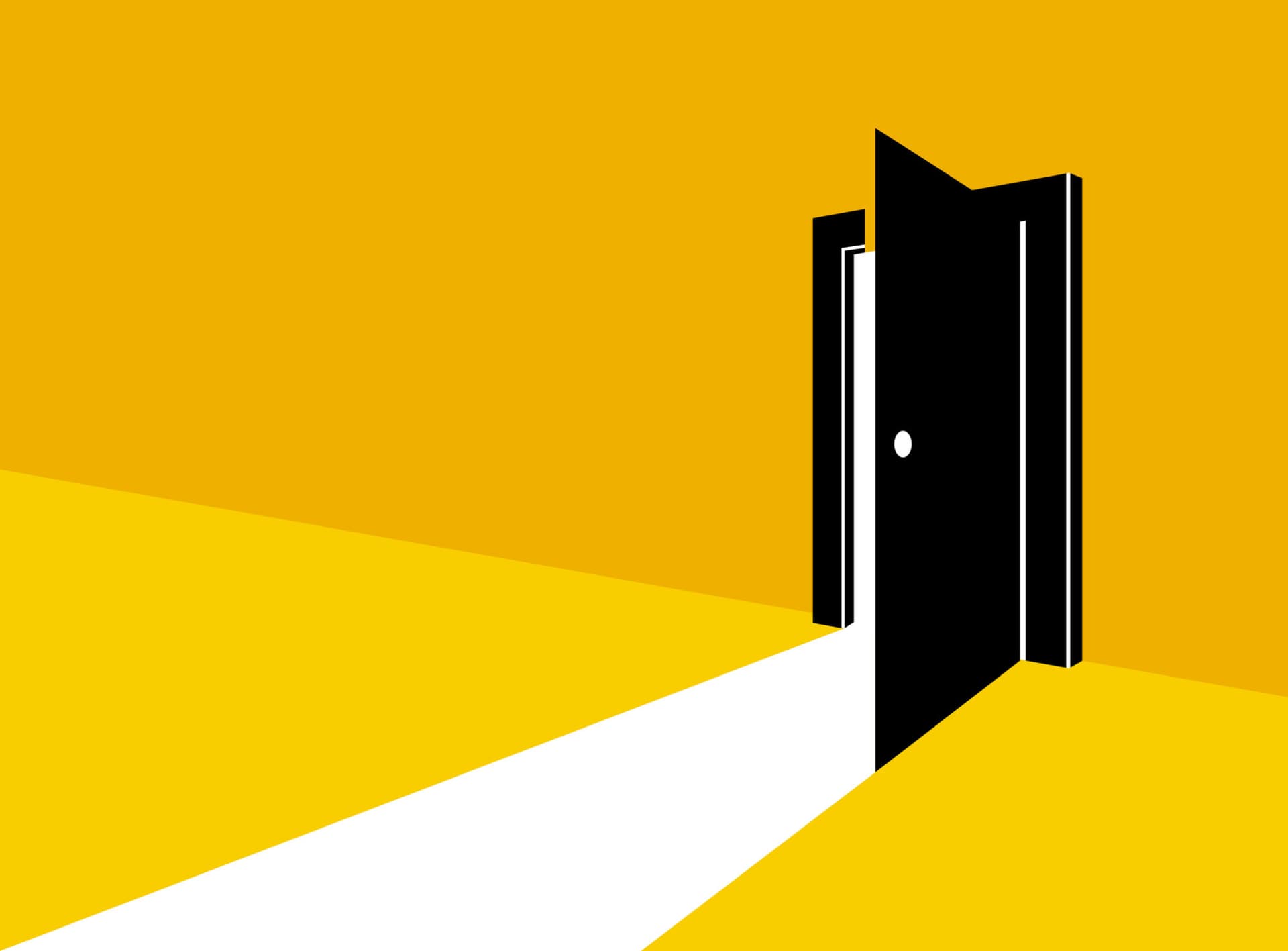 Illustration of an open door against a yellow background