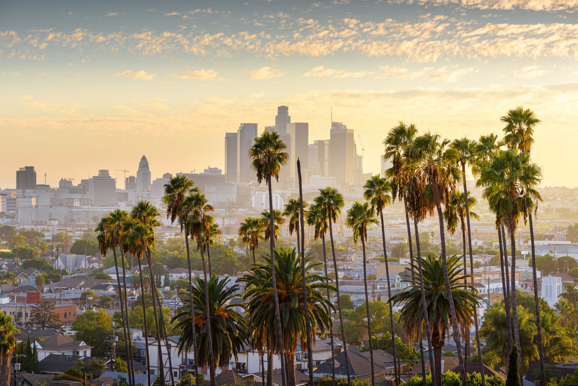Photo of Downtown Los Angeles at sunset.