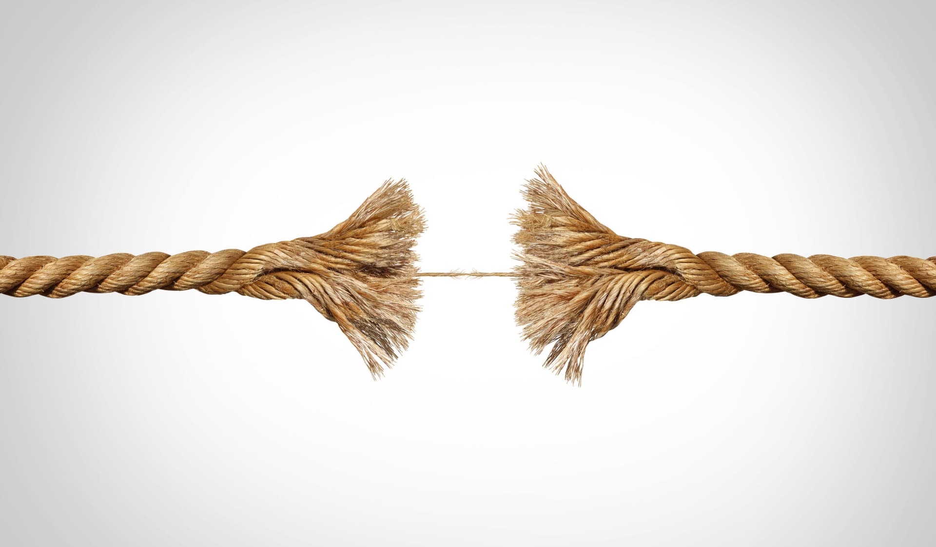 A broken rope held together by a single thread