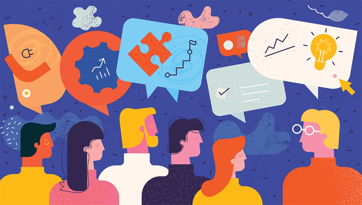 An illustration of a group of people talking
