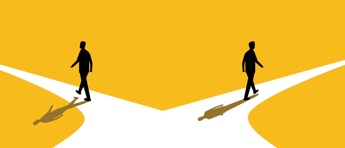 Illustration of people walking away from each other.
