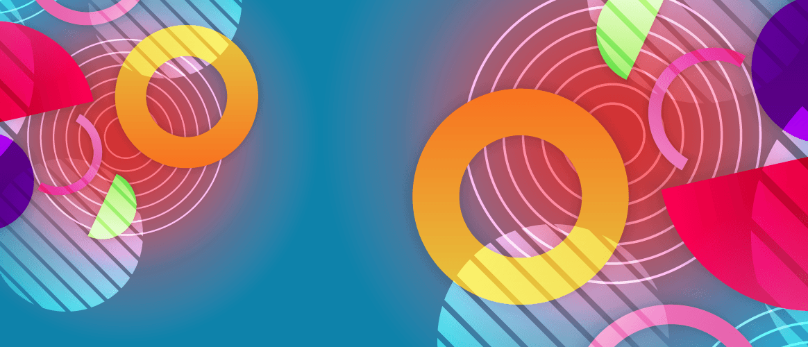 Overlapping circles and shapes in different colours