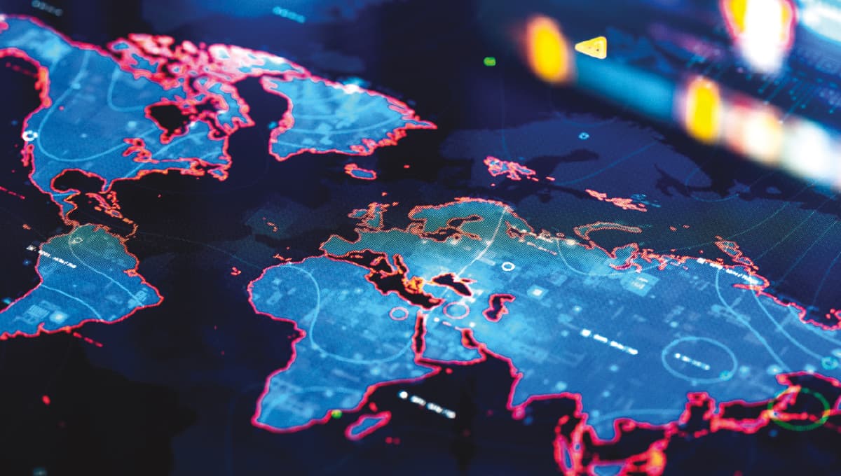A digital screen shows a map
