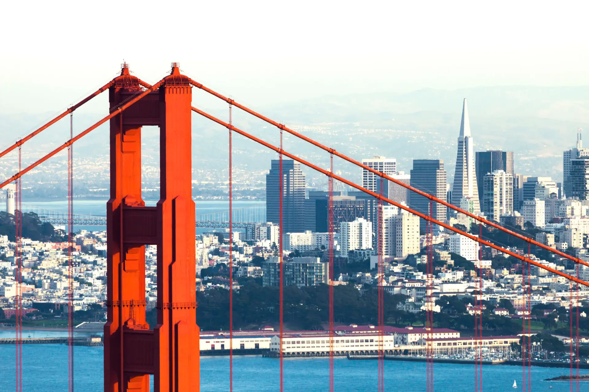 Image of the San Francisco Golden Gate bridge and skyline.