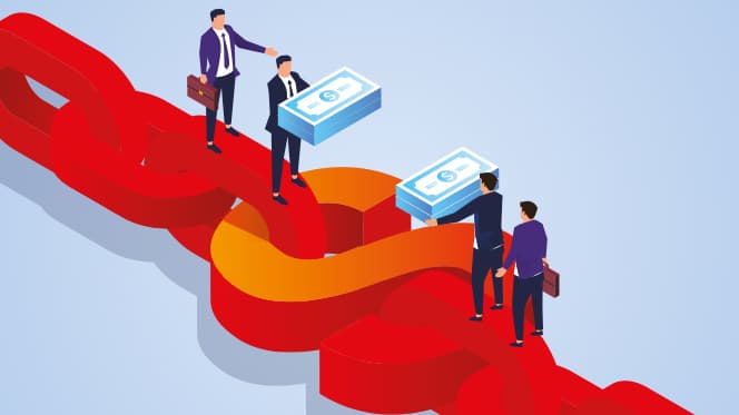 Illustration of businessmen exchanging money