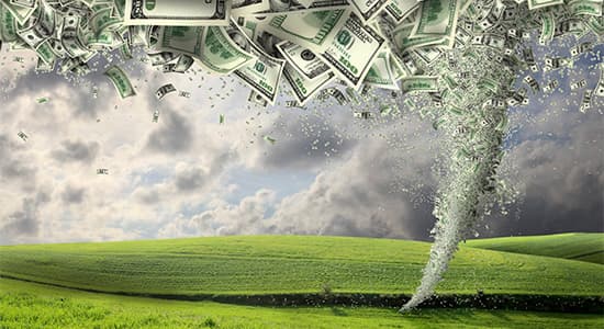 A digitally generated image of money twister