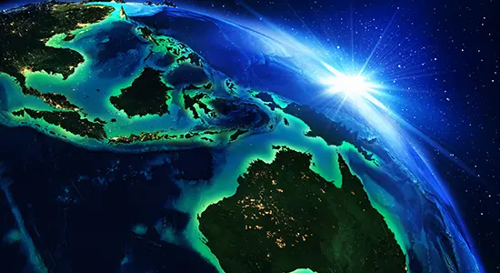 A digital rendering of the APAC region from space