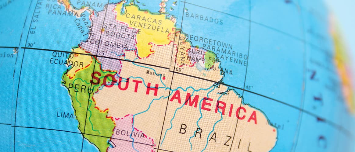 Closeup view of northern part of Southamerican section of cheap plastic globe